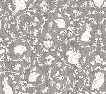 Woodland Adventures - Mid Gray Animal Damask