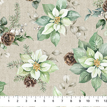 White Linen Christmas - Beige Multi Open Poinsettia