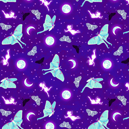 Magic Moon Garden - Purple Moths And Moons