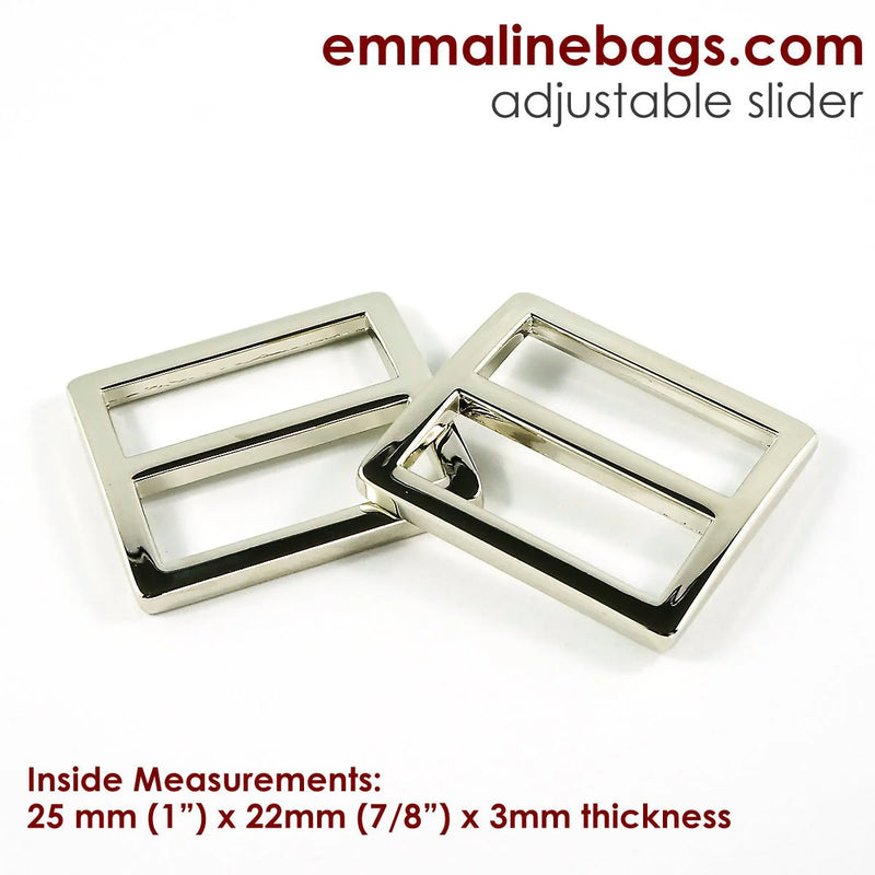 1" Nickel Flat Strap Sliders - Package of 2