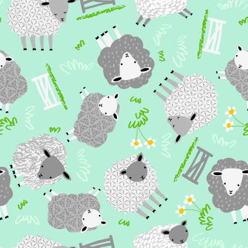 Comfy Prints Flannel - Mint Sheep