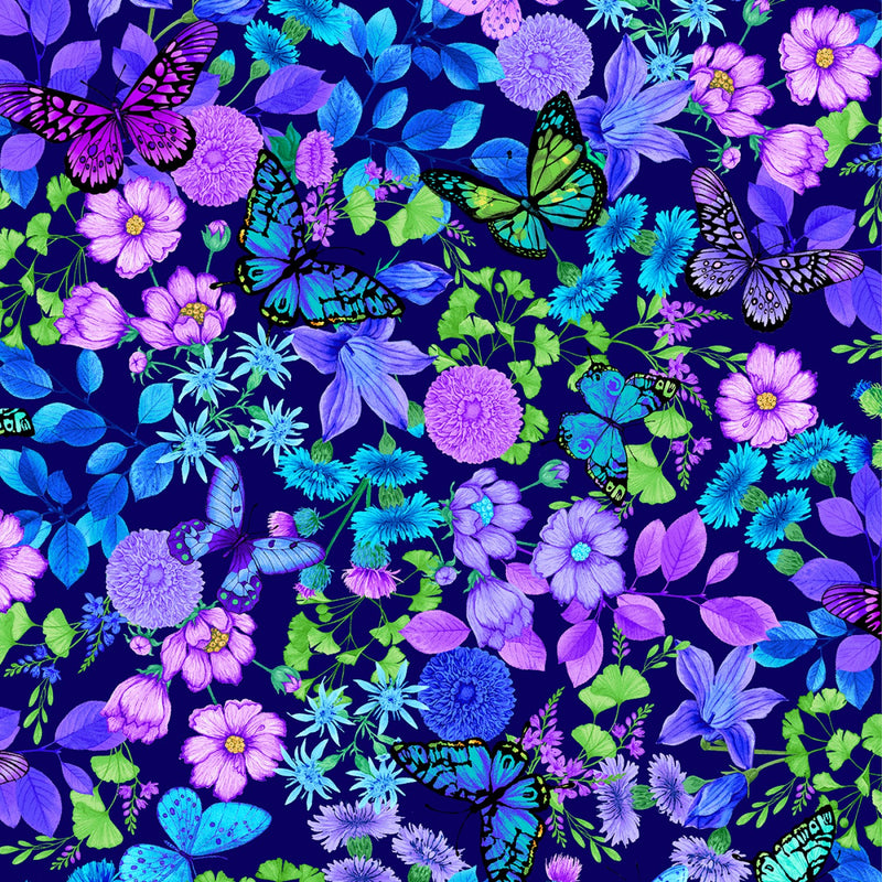 Forest Magic - Blue Floral Butterflies