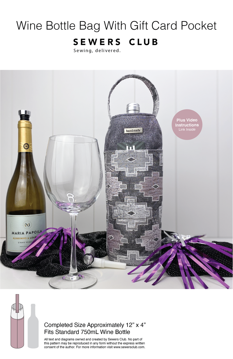 Wine Bottle Bag with Gift Card Pocket Pattern